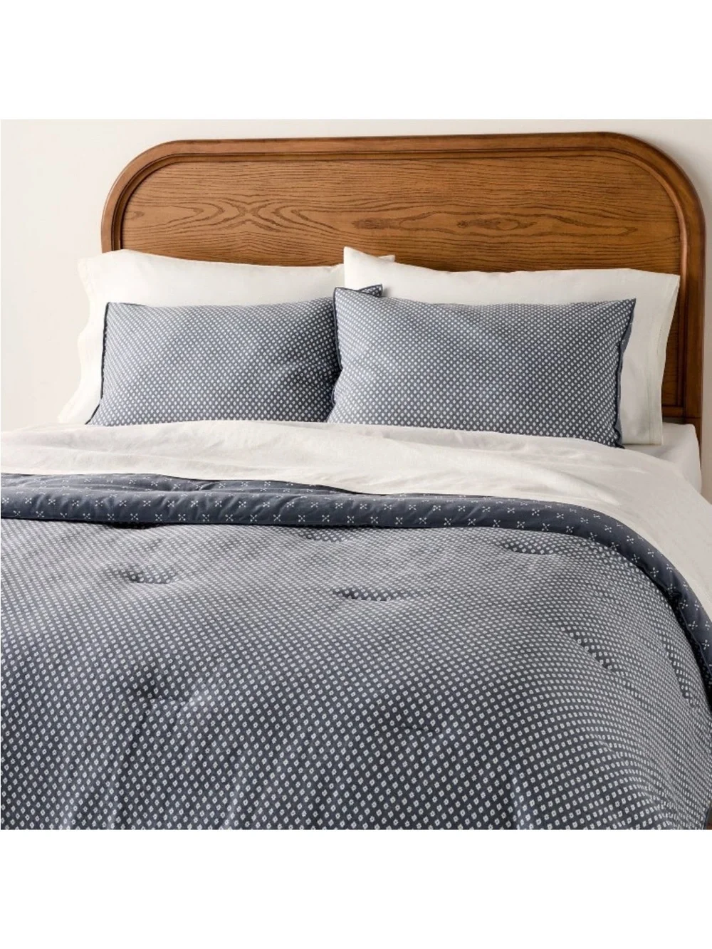 NWT 3pc Full/Queen Block Pattern Comforter Set Blue Hearth & Hand with Magnolia
